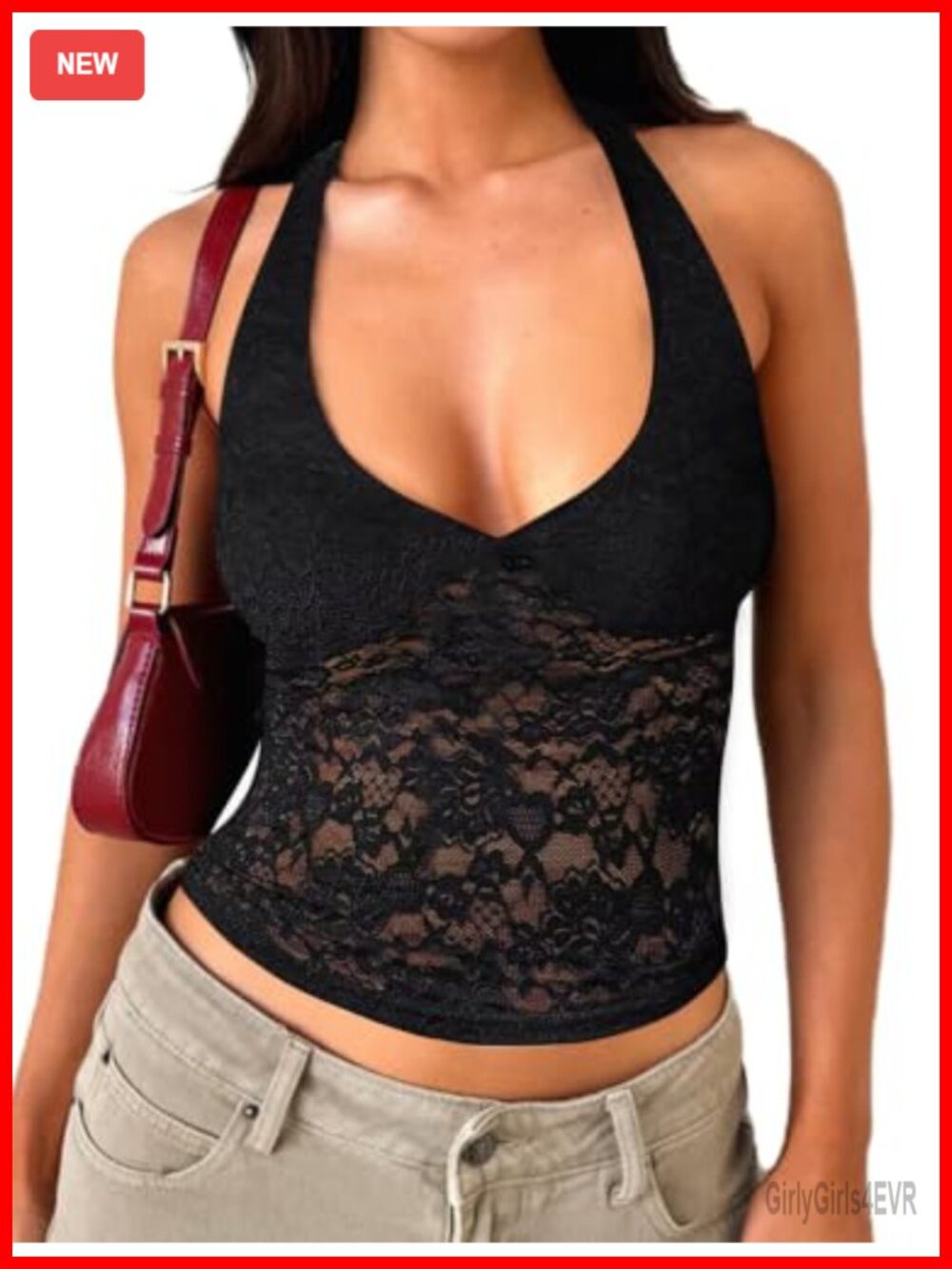 Lace Halter Crop Top Backless Tank